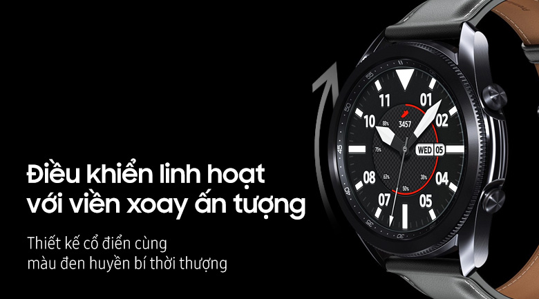 Đồng hồ Samsung Galaxy Watch 3 45mm viền thép bạc dây da