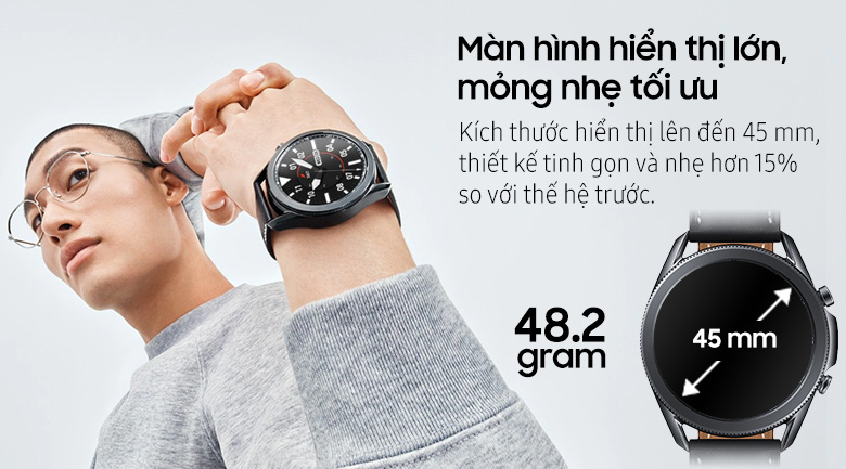 Đồng hồ Samsung Galaxy Watch 3 45mm viền thép bạc dây da mỏng nhẹ tối ưu