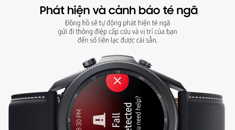 Đồng hồ Samsung Galaxy Watch 3 45mm viền thép bạc dây da giúp phát hiện và cảnh báo té ngã