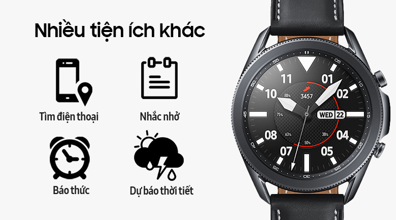 Đồng hồ Samsung Galaxy Watch 3 45mm viền thép bạc dây da có nhiều tiện ích khác
