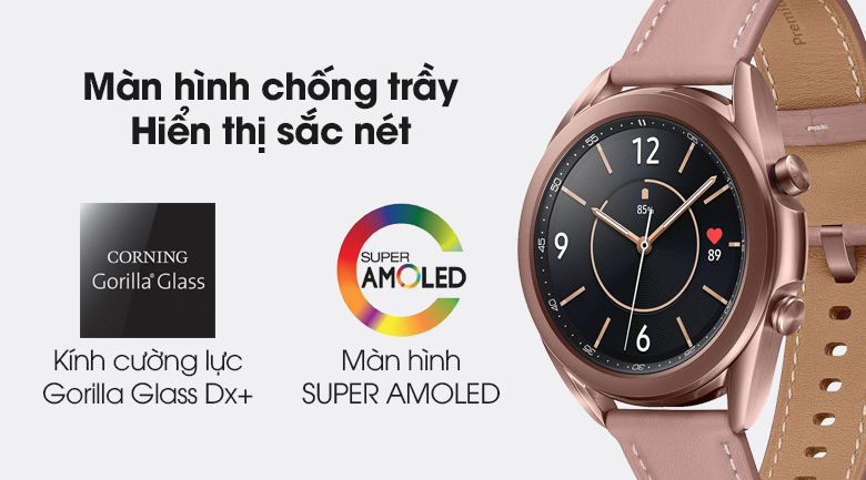 Đồng hồ Samsung Galaxy Watch 3 41mm trang bị mặt kính cường lực và màn hình SUPER AMOLED