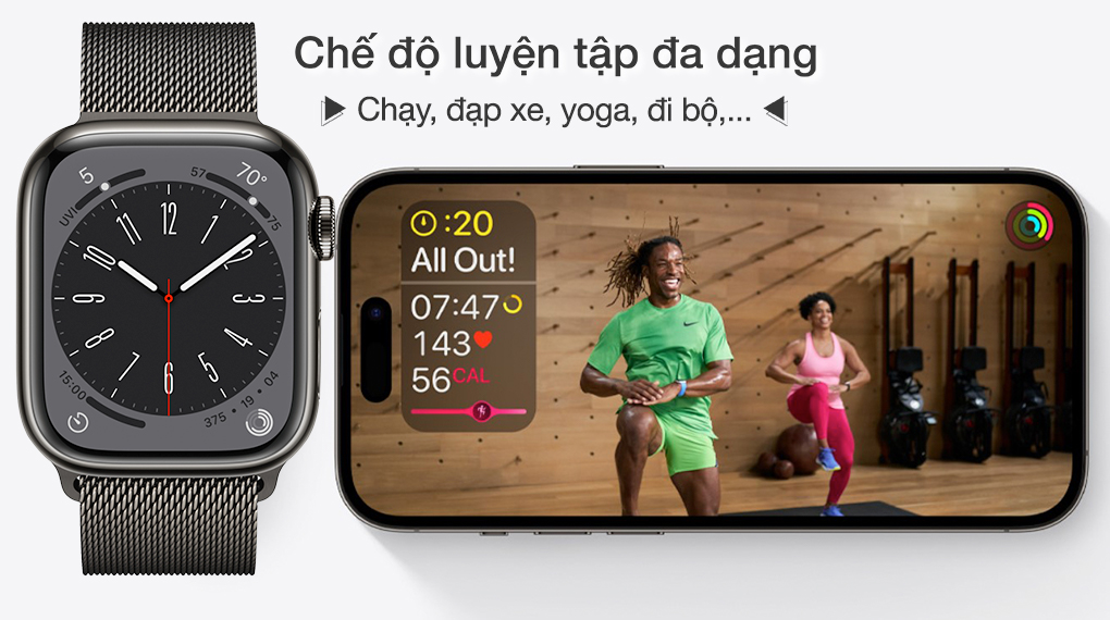 Đồng hồ thông minh Apple Watch S8 LTE 45mm dây thép - Đa dạng các bài tập thể thao