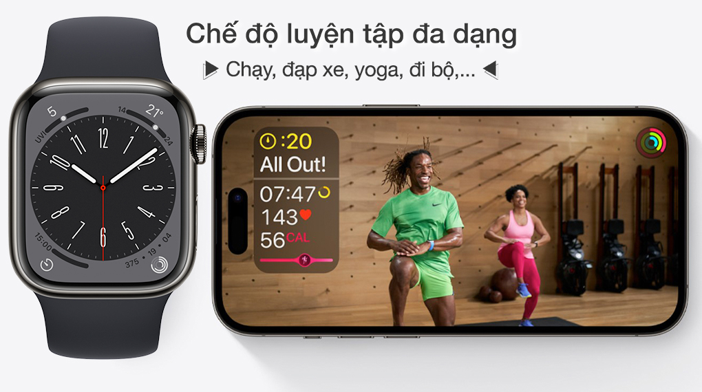 Apple Watch S8 LTE 45mm viền thép - Hỗ trợ tập luyện