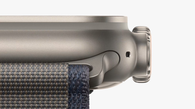 Hình ảnh cận cảnh chi tiết khi Apple Watch Ultra 2 kết hợp với dây đeo.